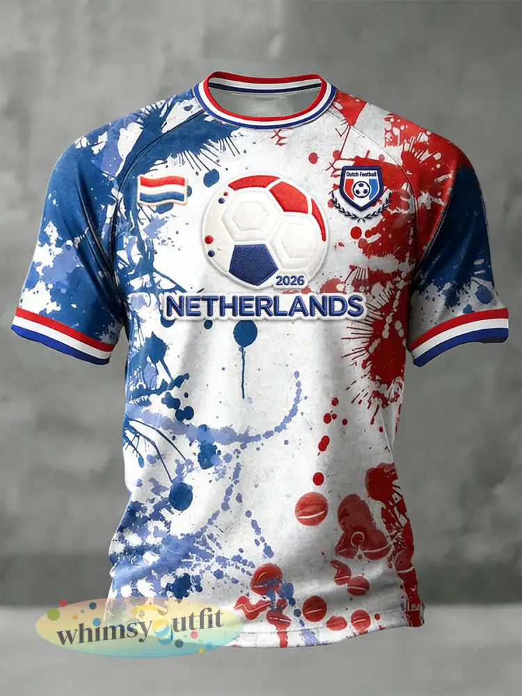 Heren Nederlandse Vlag 2026 Voetbalprint Cool Drop-Shoulder Jersey T-shirt - Veelkleurig / S