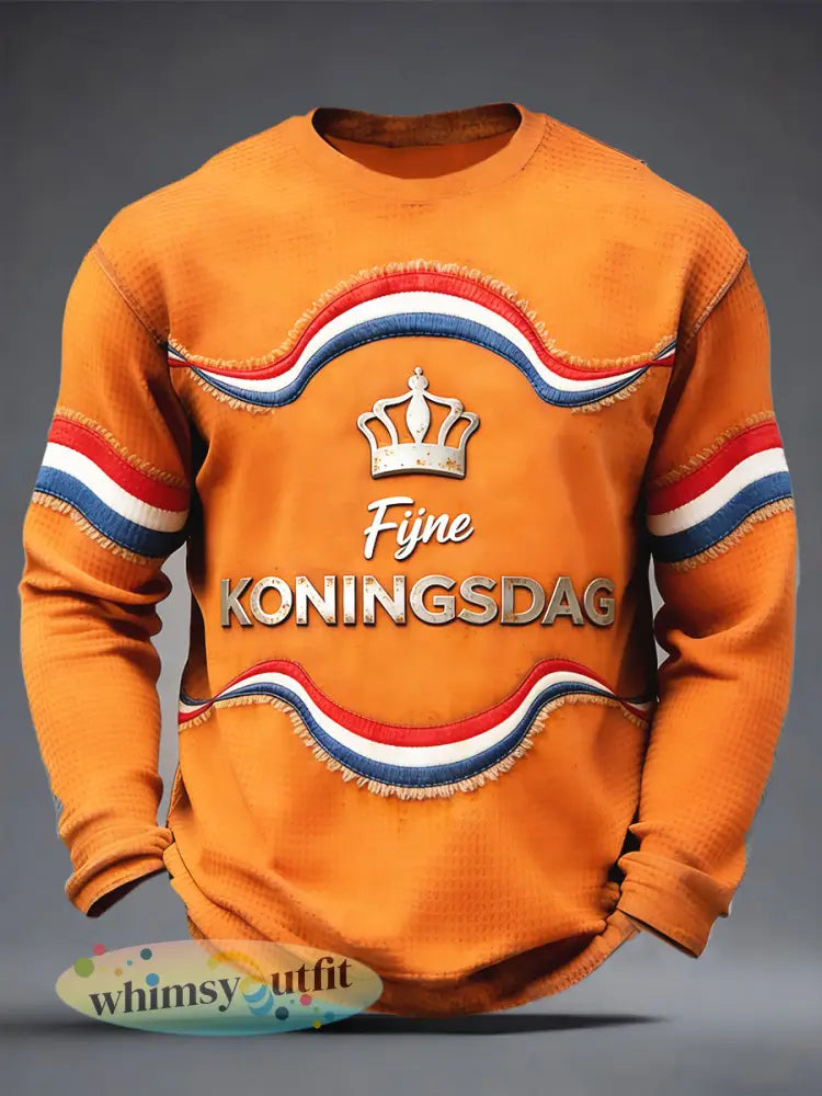 Heren Nederlandse Vlag Koningsdag Metallic Print Oranje T-shirt met lange mouwen - Sinaasappel / S