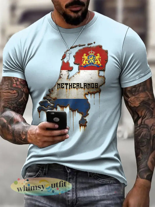 Heren Nederlandse Vlag Print Blauw T-shirt - hemelsblauw / S