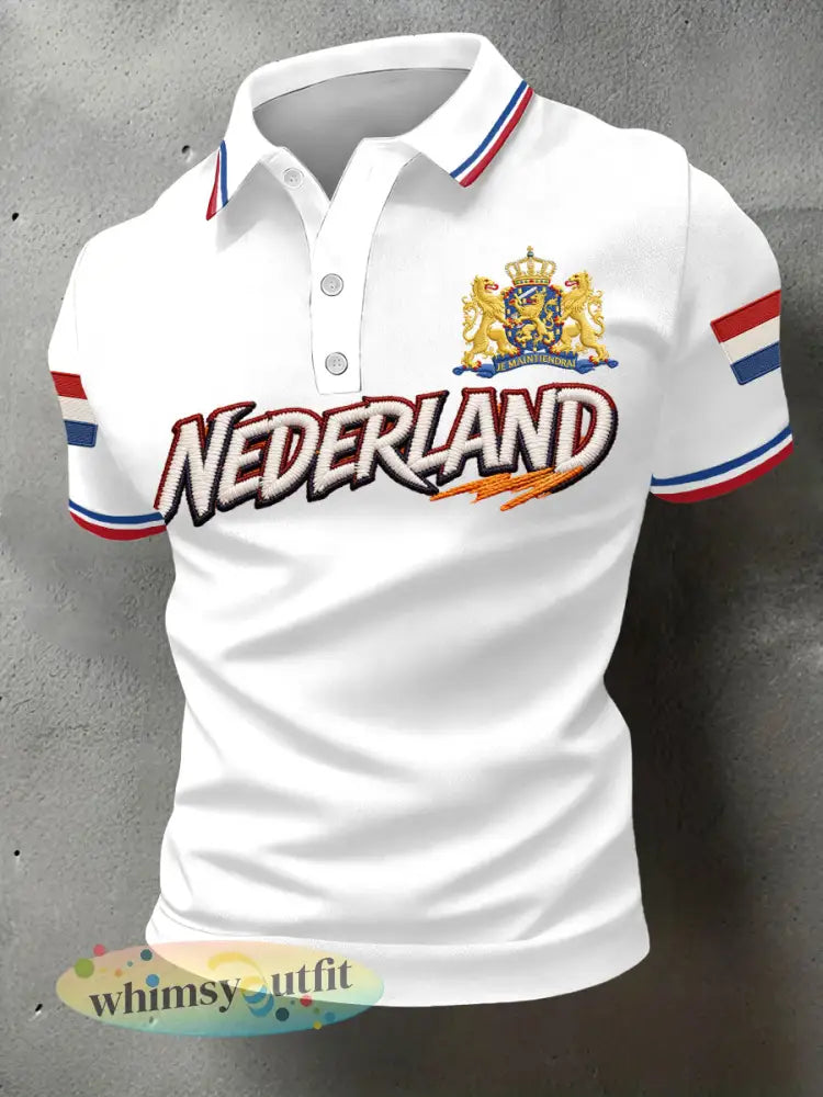 Heren Nederlandse vlag print casual polo
