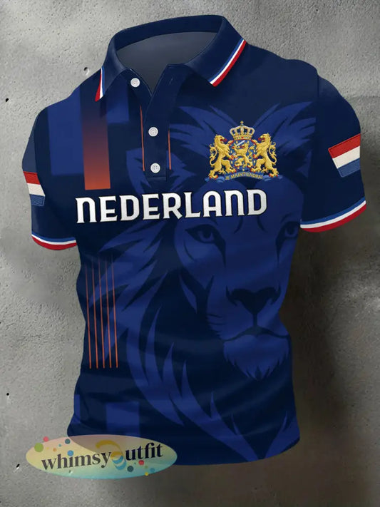 Heren Nederlandse vlag print casual polo - Diep Blauw / S