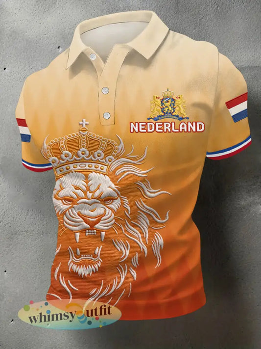 Heren Nederlandse vlag print casual polo - Sinaasappel / S