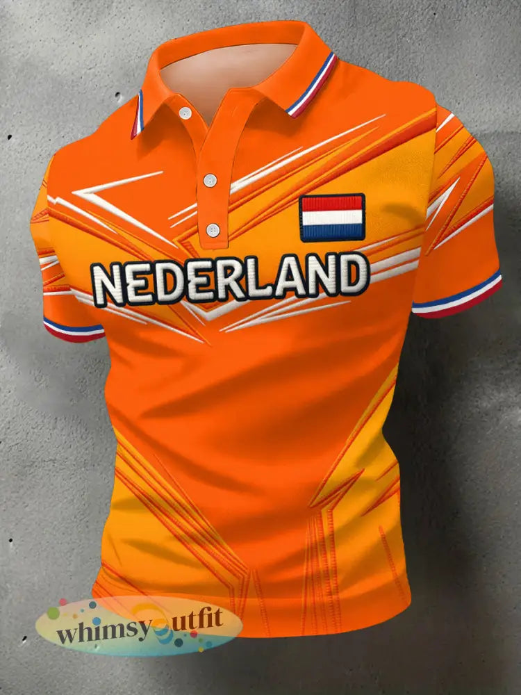 Heren Nederlandse vlag print casual polo - Sinaasappel / S