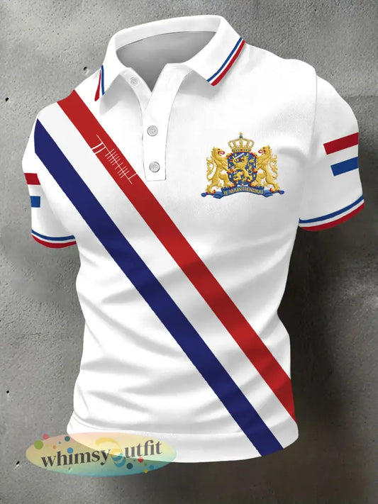 Heren Nederlandse vlag print casual polo - Wit / S