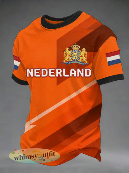 Heren Nederlandse vlag print casual T-shirt - Oranje / S