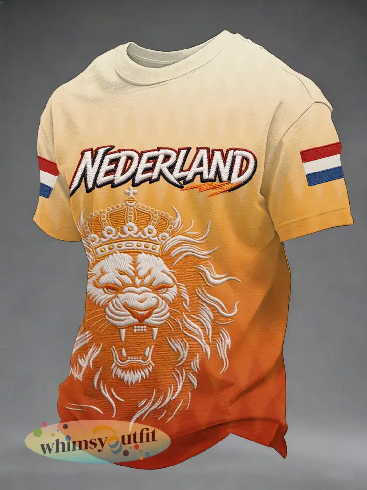 Heren Nederlandse vlag print casual T-shirt - Sinaasappel / S