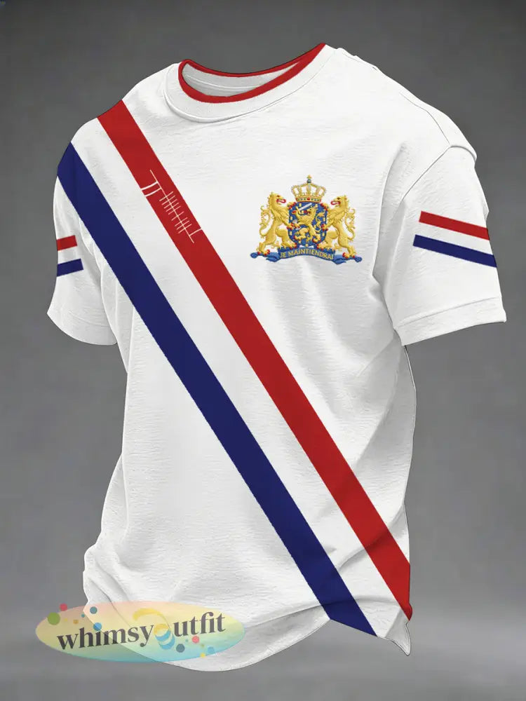 Heren Nederlandse vlag print casual T-shirt - Wit / S
