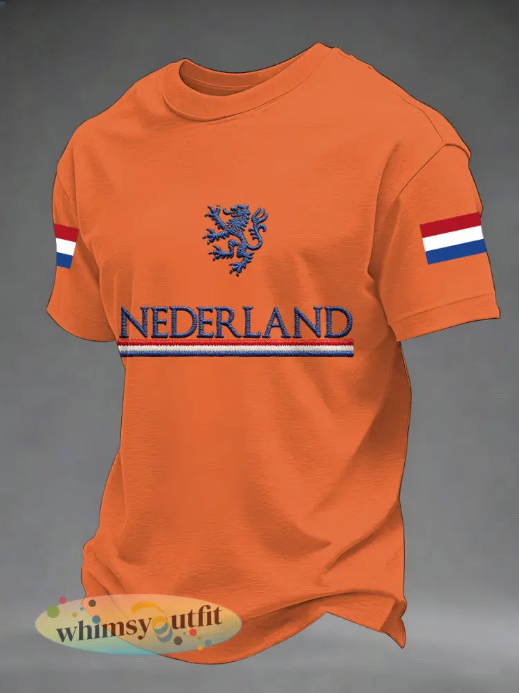Heren Nederlandse vlag print Koningsdag casual T-shirt - Oranje / S
