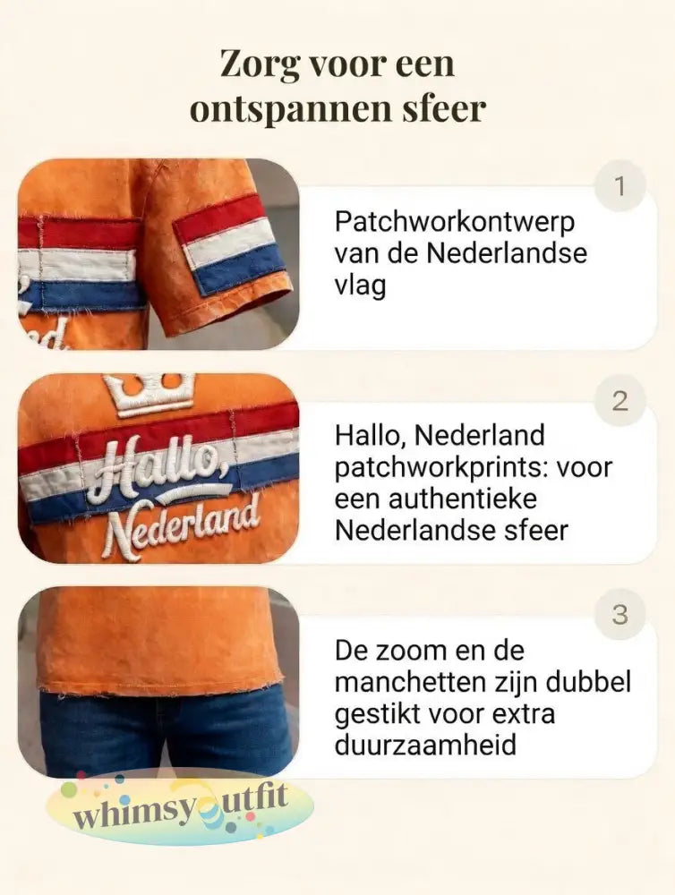 Heren Oranje “Hello Netherland” Patchwork Print Casual T-shirt