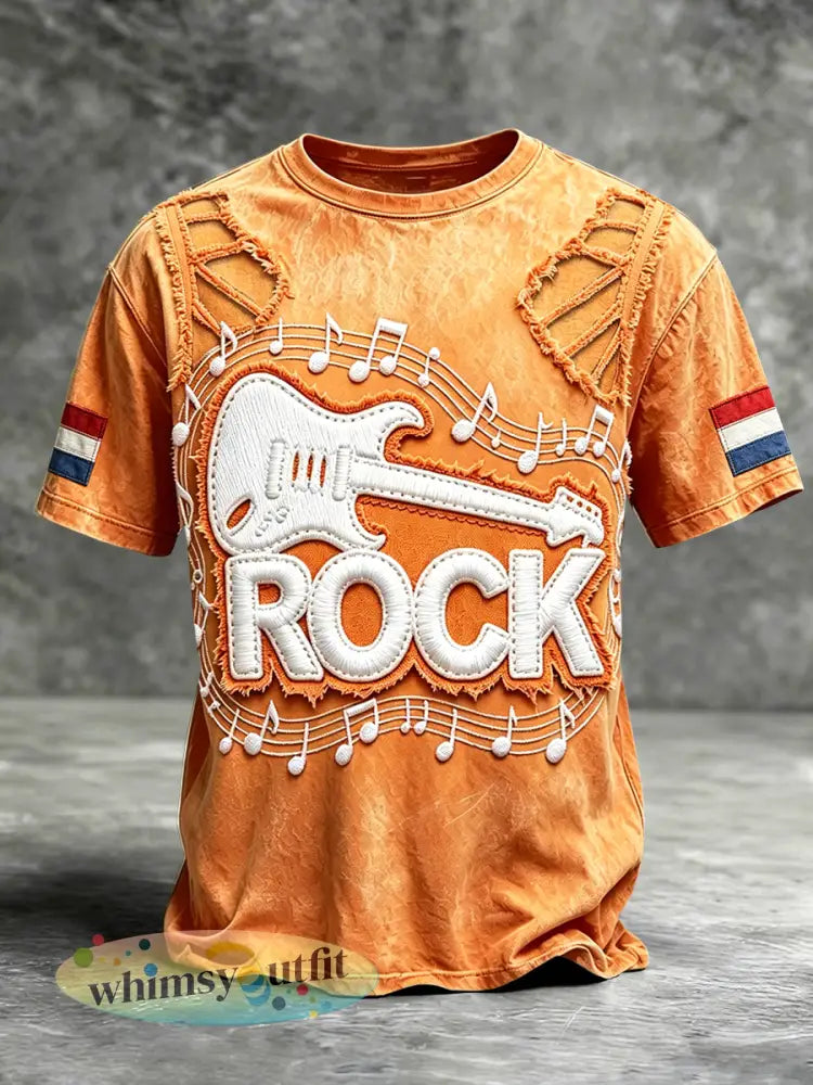 Heren Oranje Hollands Rock Gescheurd Print Casual Cool T-shirt - Sinaasappel / S