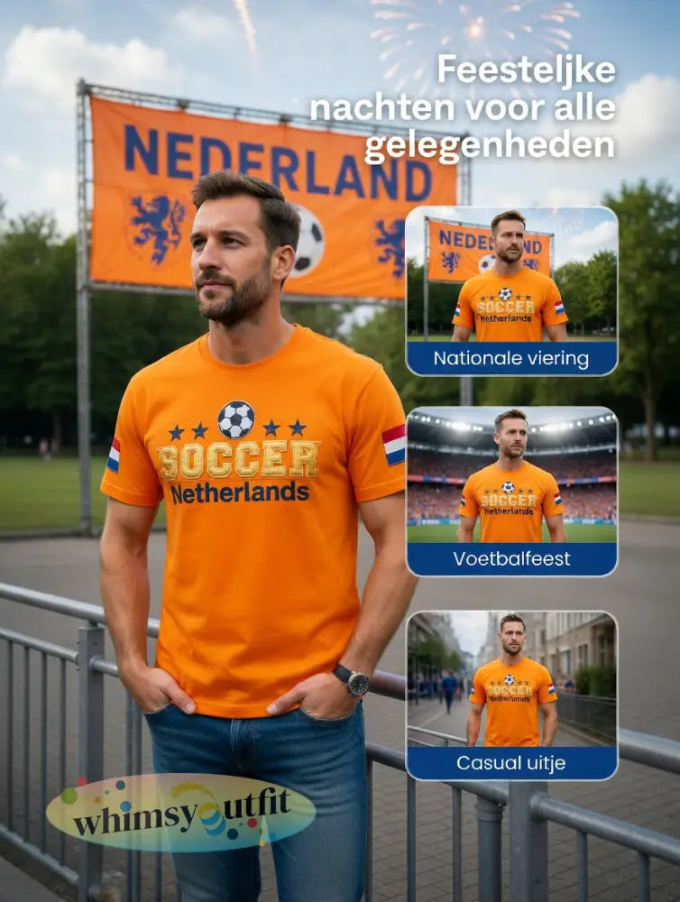 Heren oranje Nederlands voetbal patchworkprint casual t-shirt