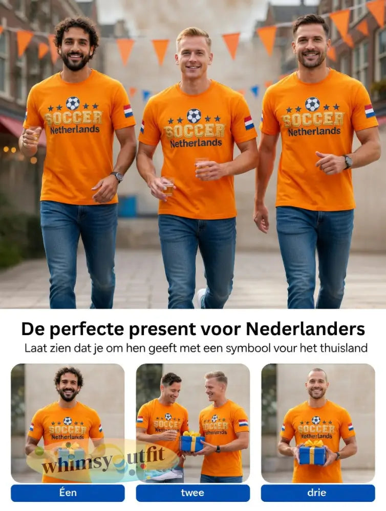 Heren oranje Nederlands voetbal patchworkprint casual t-shirt