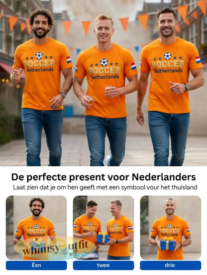 Heren oranje Nederlands voetbal patchworkprint casual t-shirt
