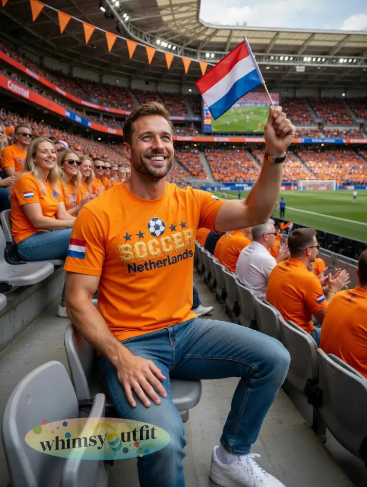 Heren oranje Nederlands voetbal patchworkprint casual t-shirt