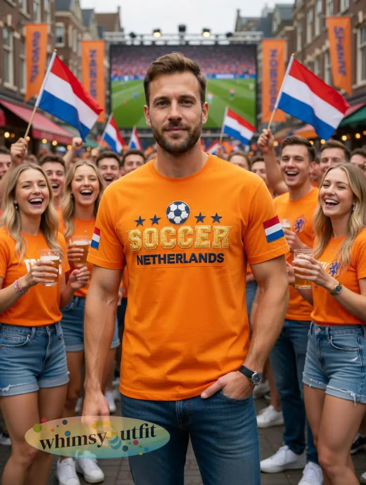 Heren oranje Nederlands voetbal patchworkprint casual t-shirt