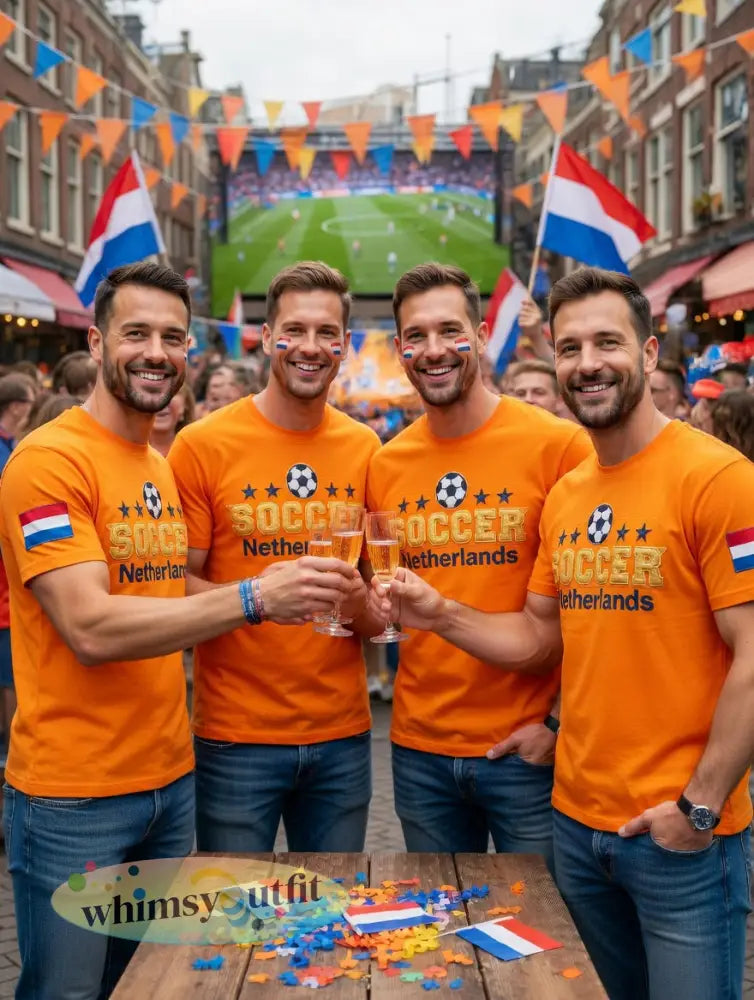 Heren oranje Nederlands voetbal patchworkprint casual t-shirt