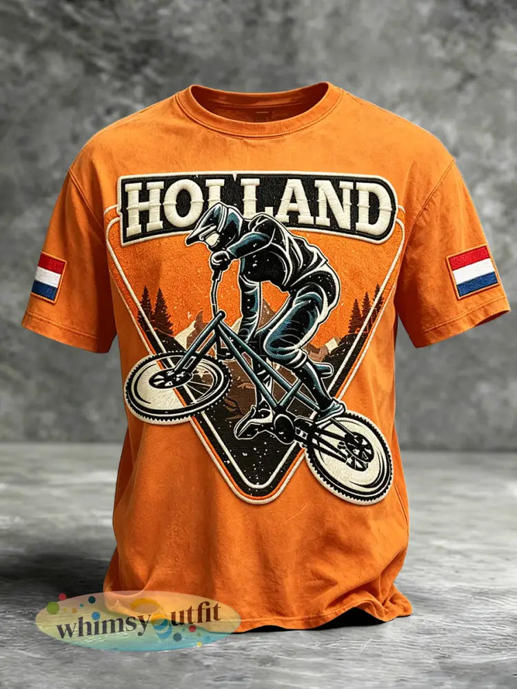 Heren Oranje Nederlands Wielrennen 3D Gedrukt Casual T-shirt - Sinaasappel / S