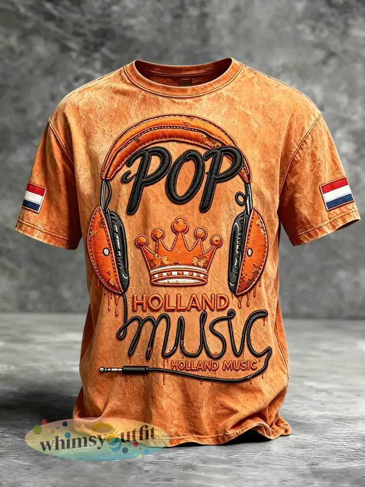 Heren oranje Nederlandse pop-rock print casual t-shirt - Sinaasappel / S