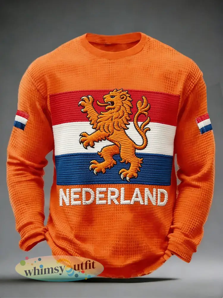 Heren overhemd met lange mouwen en Nederlandse koningsdagprint - A / S