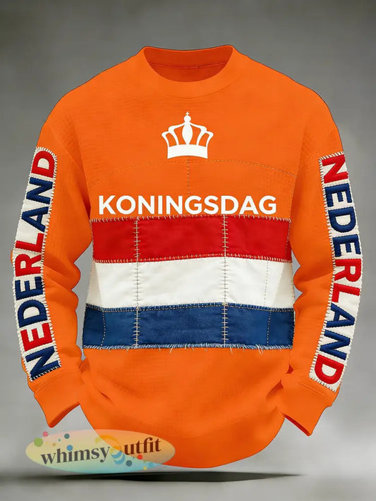 Heren overhemd met lange mouwen en Nederlandse koningsdagprint - A / S