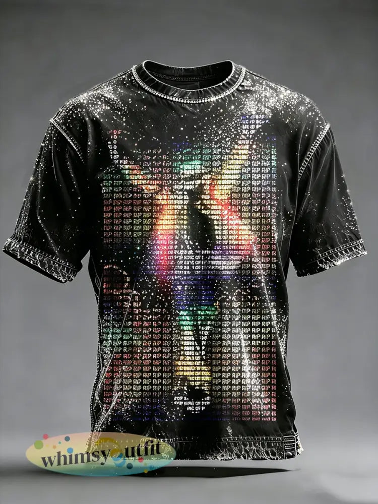 Heren Pop Muziek Figuur Korte Mouwen T-shirt - Zwart / S