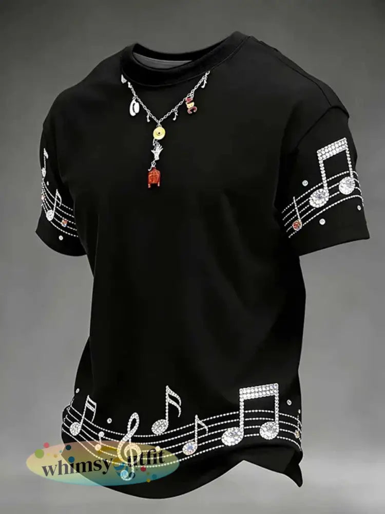 Heren Pop Muziek Ketting Korte Mouwen T-shirt - Zwart / S