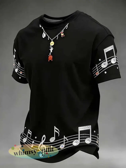 Heren Pop Muziek Ketting Korte Mouwen T-shirt - Zwart / S