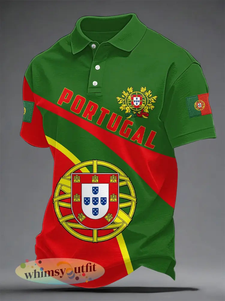 Heren Portugese voetbalprint casual top - als foto / S