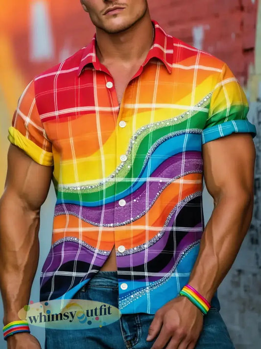 Heren Pride Month bedrukt overhemd met korte mouwen - als foto / S