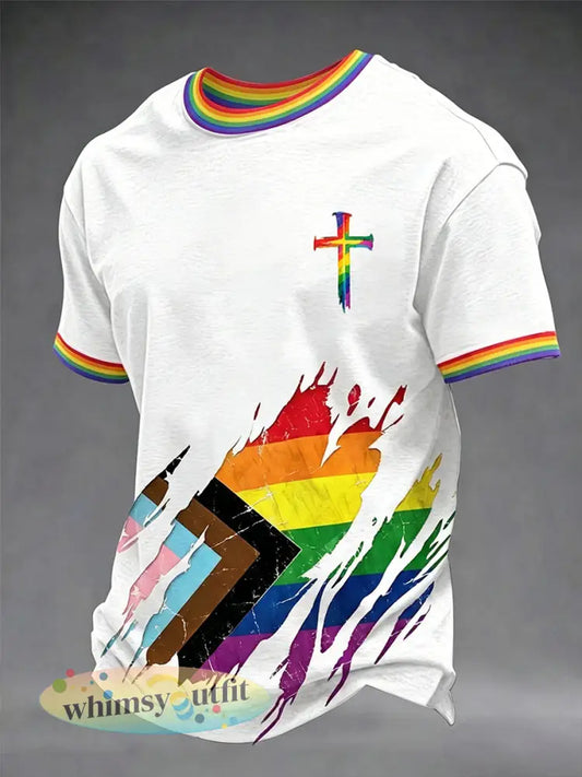 Heren Pride Month Regenboogvlag bedrukt T-shirt met korte mouwen - Wit / S