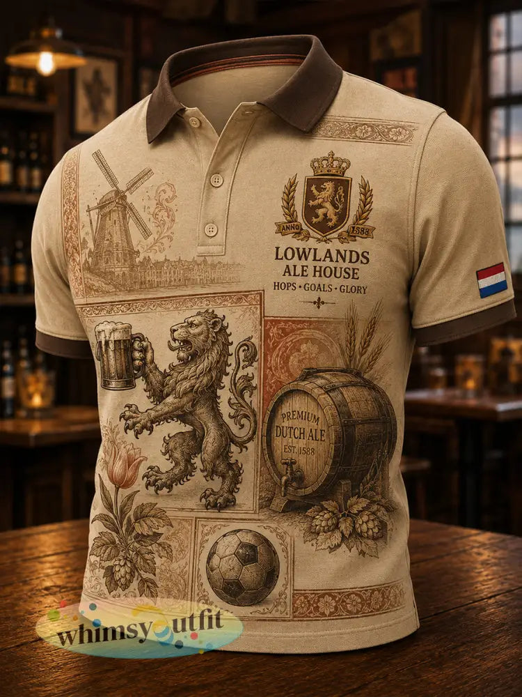 Heren retro leeuw tavern print poloshirt met korte mouwen - A / S