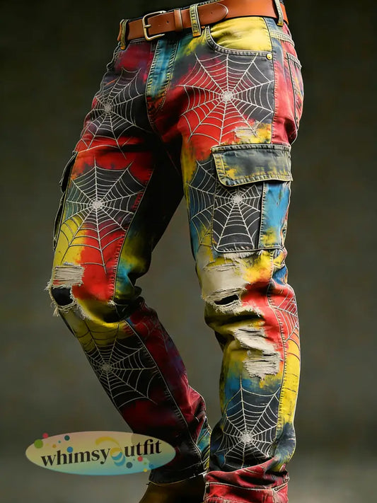 Heren Retro Vakantie Zakelijk Art Print Casual Werkbroek - Veelkleurig / S
