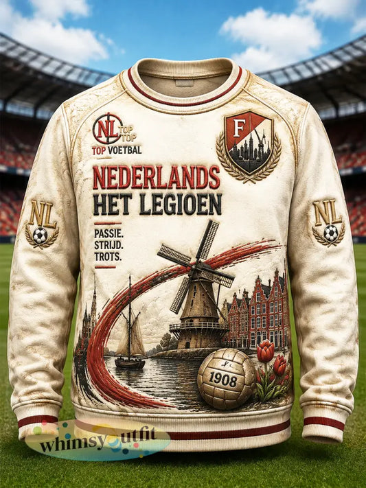 Heren Retro Feyenoord-voetbalclubprint casual ruimvallend sweatshirt - Beige / S