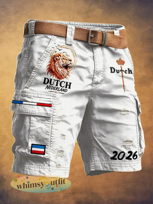 Heren Retro Wit Nederlands Voetbalprint Casual Werk Shorts - Wit / S