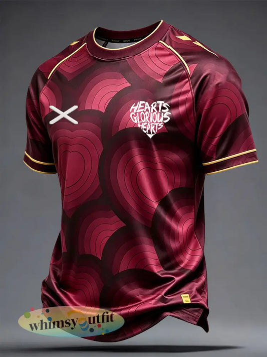 Heren Schotland Voetbal Lover Hart Gedrukt T-shirt - Rood / S