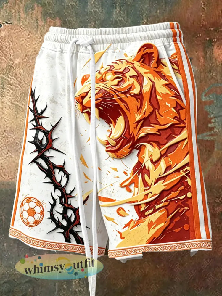 Heren sportkorte broek met tijgerprint casual en sportief - Wit / S