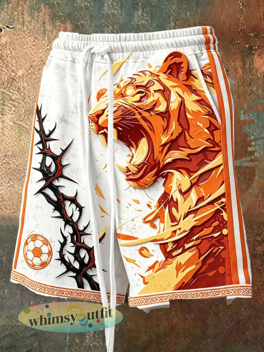 Heren sportkorte broek met tijgerprint casual en sportief - Wit / S