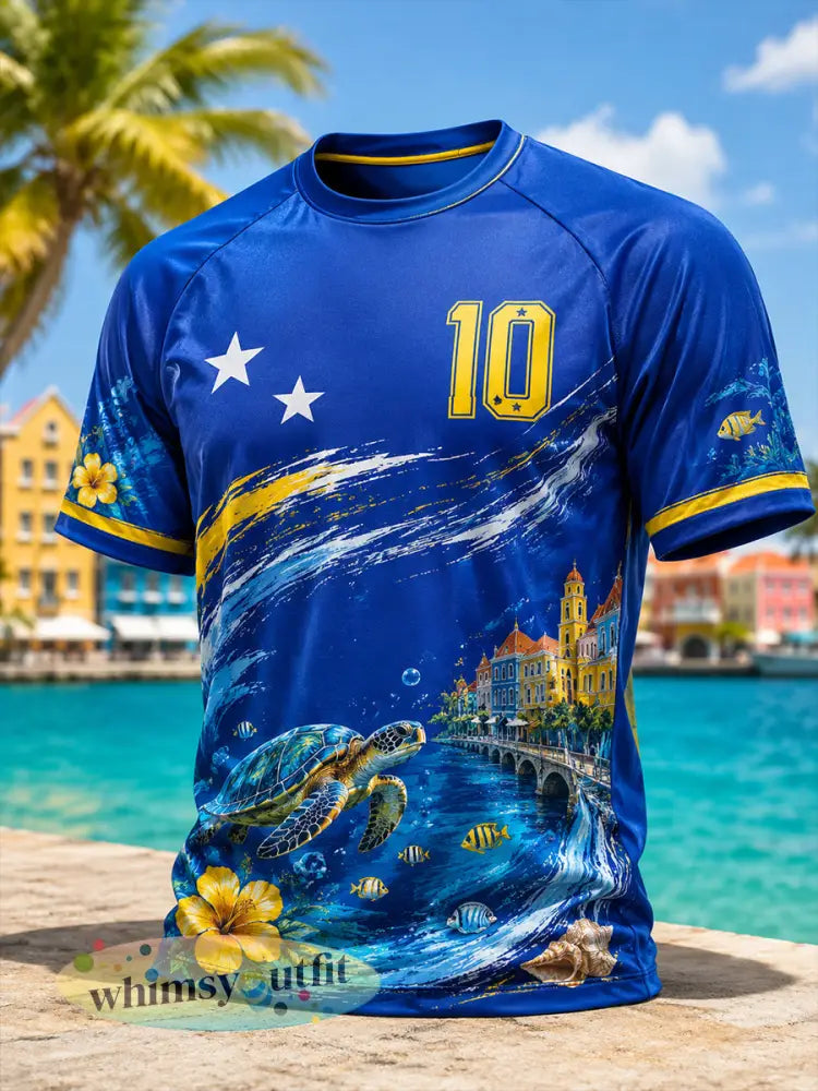 Heren-t-shirt in eilandstijl met voetbalprint raglanmouwen en korte mouwen - A / S