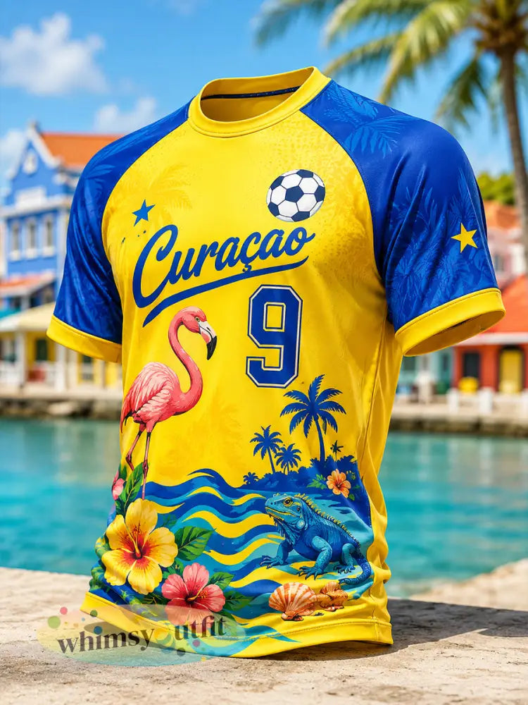 Heren-t-shirt in eilandstijl met voetbalprint raglanmouwen en korte mouwen - A / S