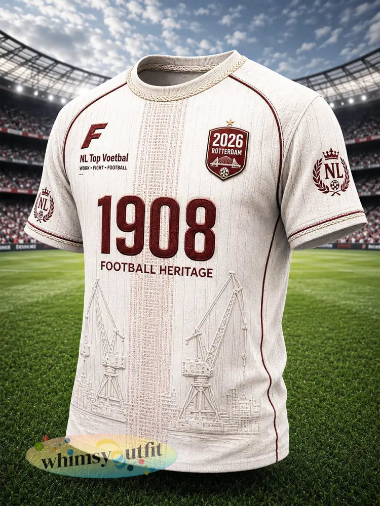 Heren T-shirt in gebroken wit met gestreept Feyenoord-voetbalclubmotief casual stijl - Romig-Wit / S