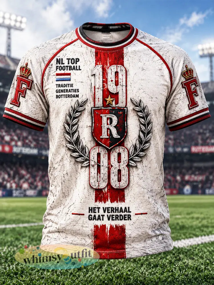 Heren T-shirt in retro-stijl met Feyenoord-voetbalprint voor dagelijks gebruik - Wit / S