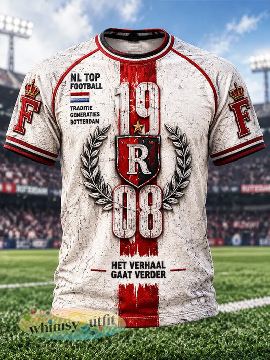 Heren T-shirt in retro-stijl met Feyenoord-voetbalprint voor dagelijks gebruik - Wit / S