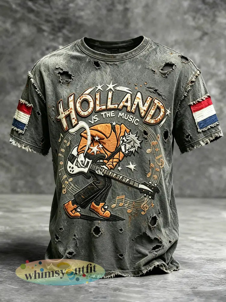 Heren T-shirt in rockstijl met gedateerd printontwerp casual en vintage - Donkergrijs / S