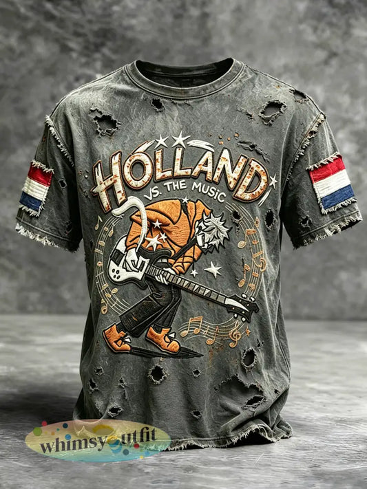 Heren T-shirt in rockstijl met gedateerd printontwerp casual en vintage - Donkergrijs / S