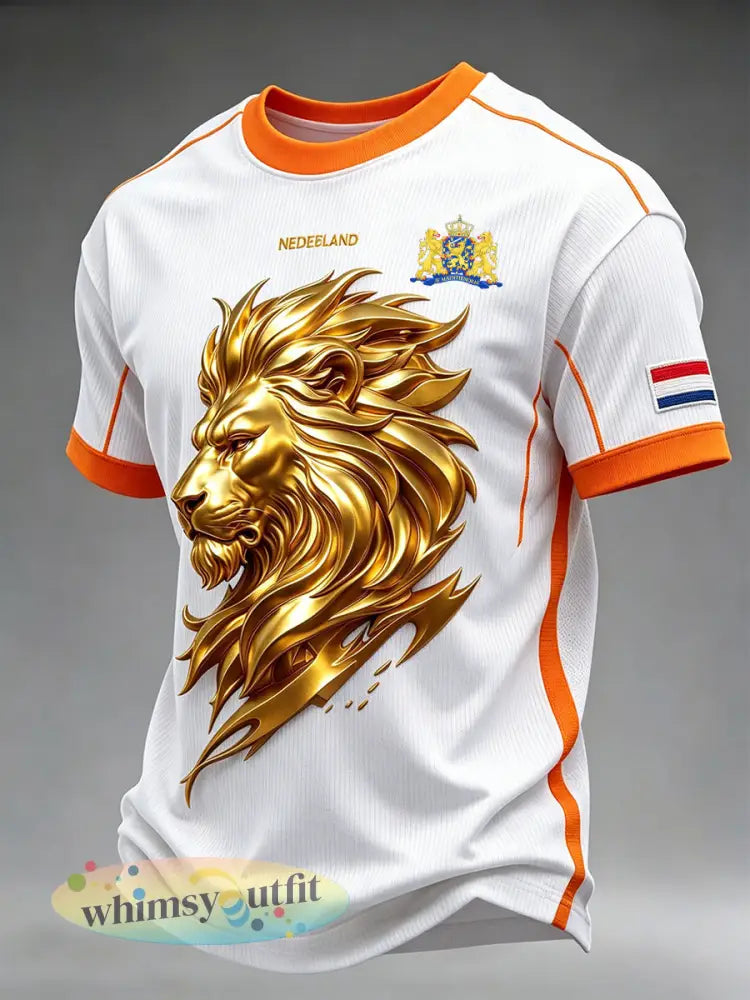 Heren T-shirt in voetbalstijl met leeuwenprint - A / S