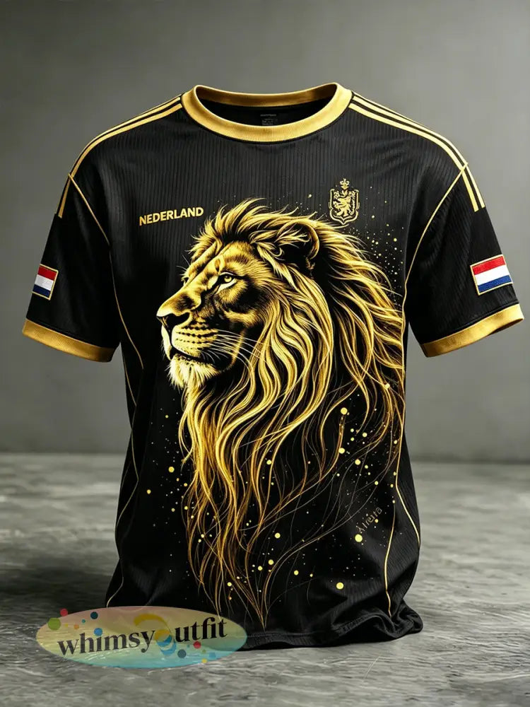 Heren T-shirt in voetbalstijl met leeuwenprint - A / S