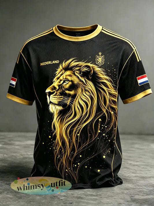 Heren T-shirt in voetbalstijl met leeuwenprint - A / S