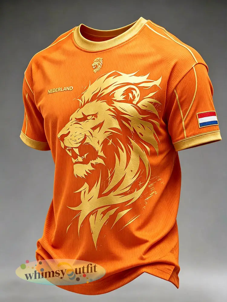 Heren T-shirt in voetbalstijl met leeuwenprint - A / S