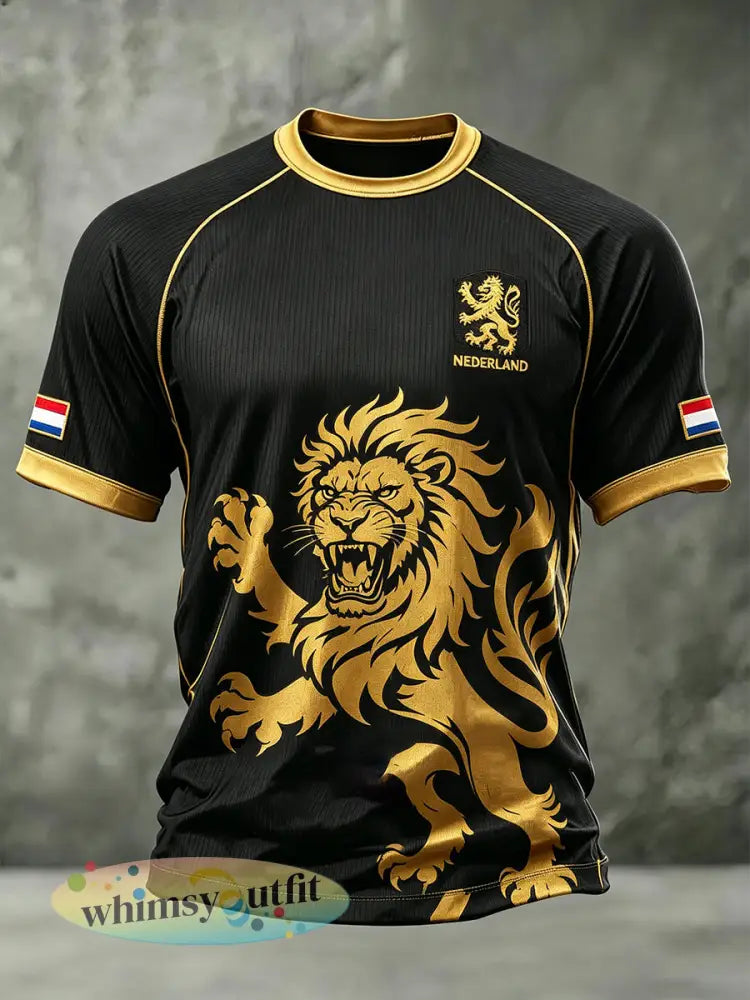 Heren T-shirt in voetbalstijl met leeuwenprint en raglanmouwen - A / S