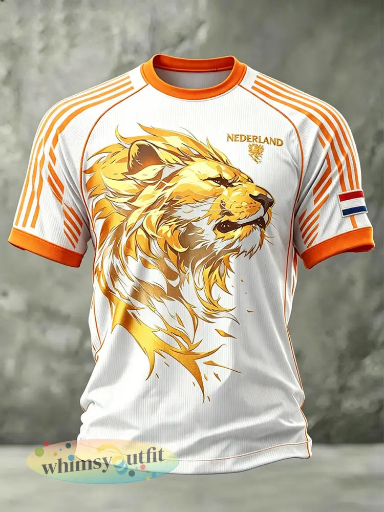 Heren T-shirt in voetbalstijl met leeuwenprint en raglanmouwen - A / S